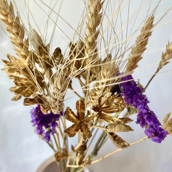 Purple and Gold mixed dried flower arrangement bouquet - Picture 9 of 9